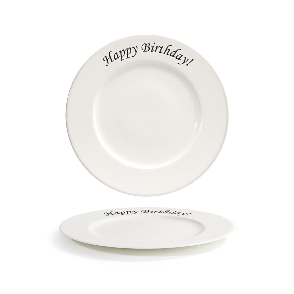 Front of the House 10 5/8" Round Catalyst Rim Plate - Happy Birthday, Porcelain, Cream (CDP134BEP22)