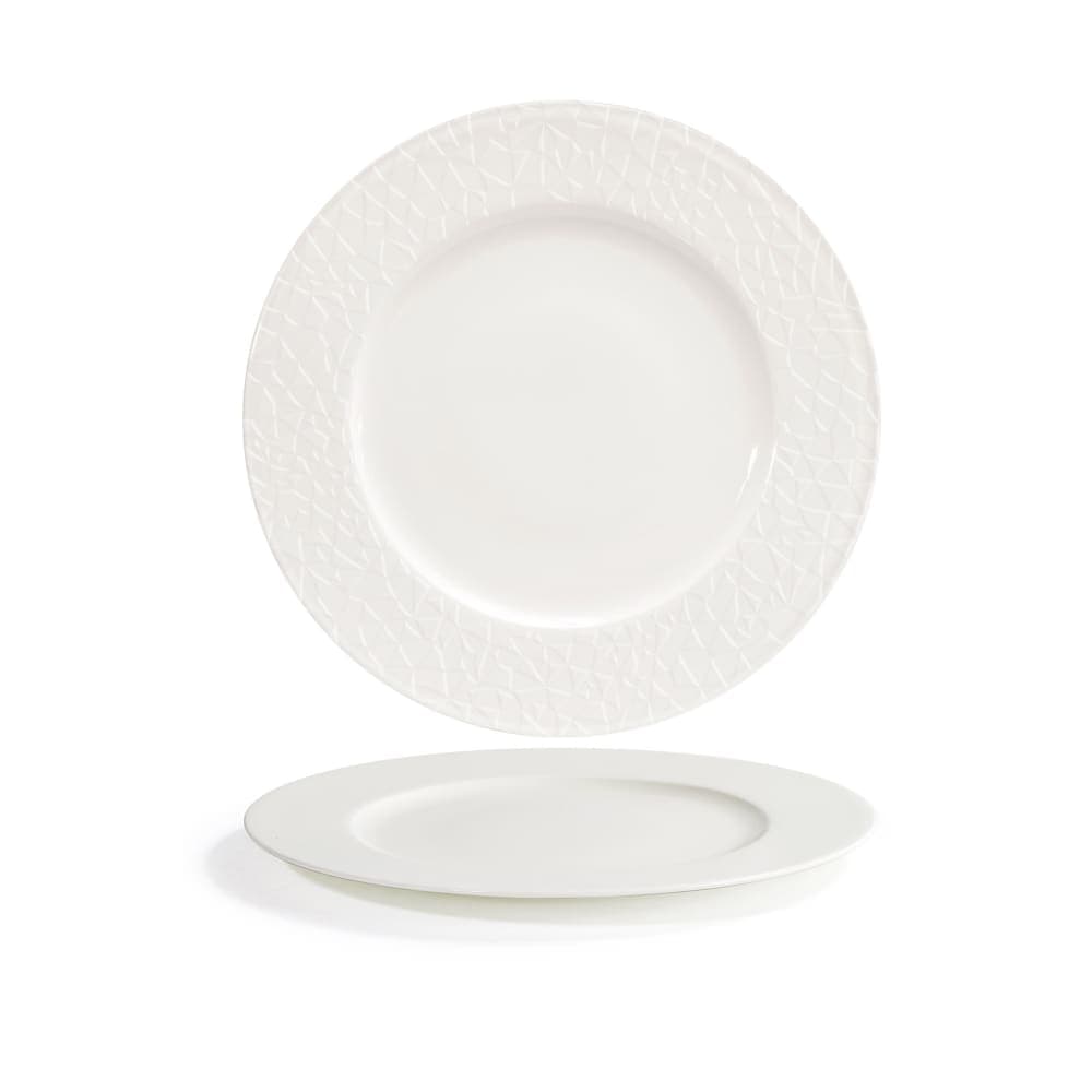 Front of the House 10 5/8" Round Catalyst® Facet Plate - Porcelain, White (DDP083BEP22)