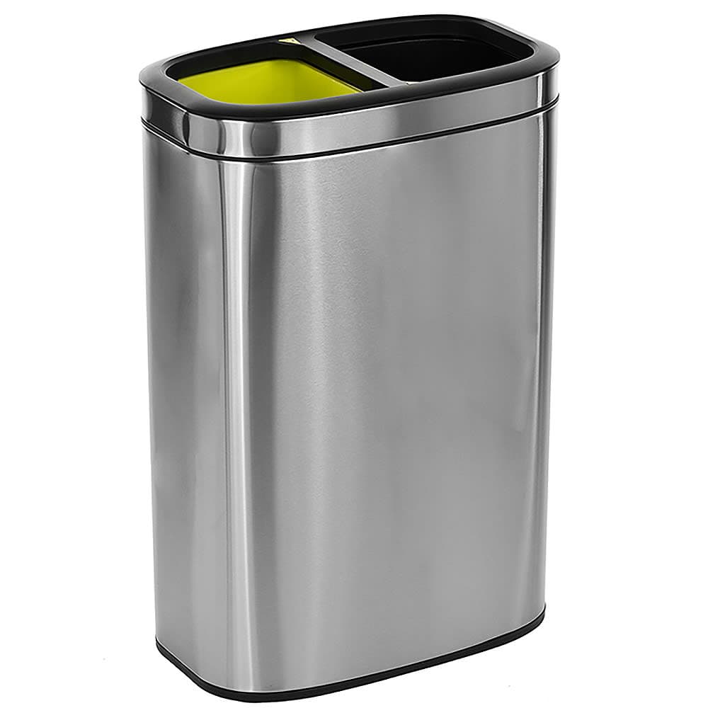 Alpine Industries 470-R-40L 10 1/2 gal Indoor Decorative Trash Can w/ (2) Compartments - Metal, Brushed Stainless