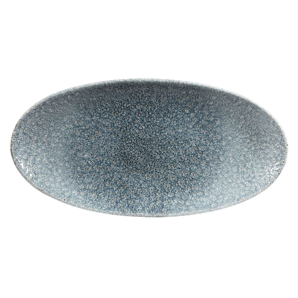 Churchill Oval Raku Chef's Plate - 11 4/5" x 5 3/4", Ceramic, Topaz Blue (RKTBOV301)