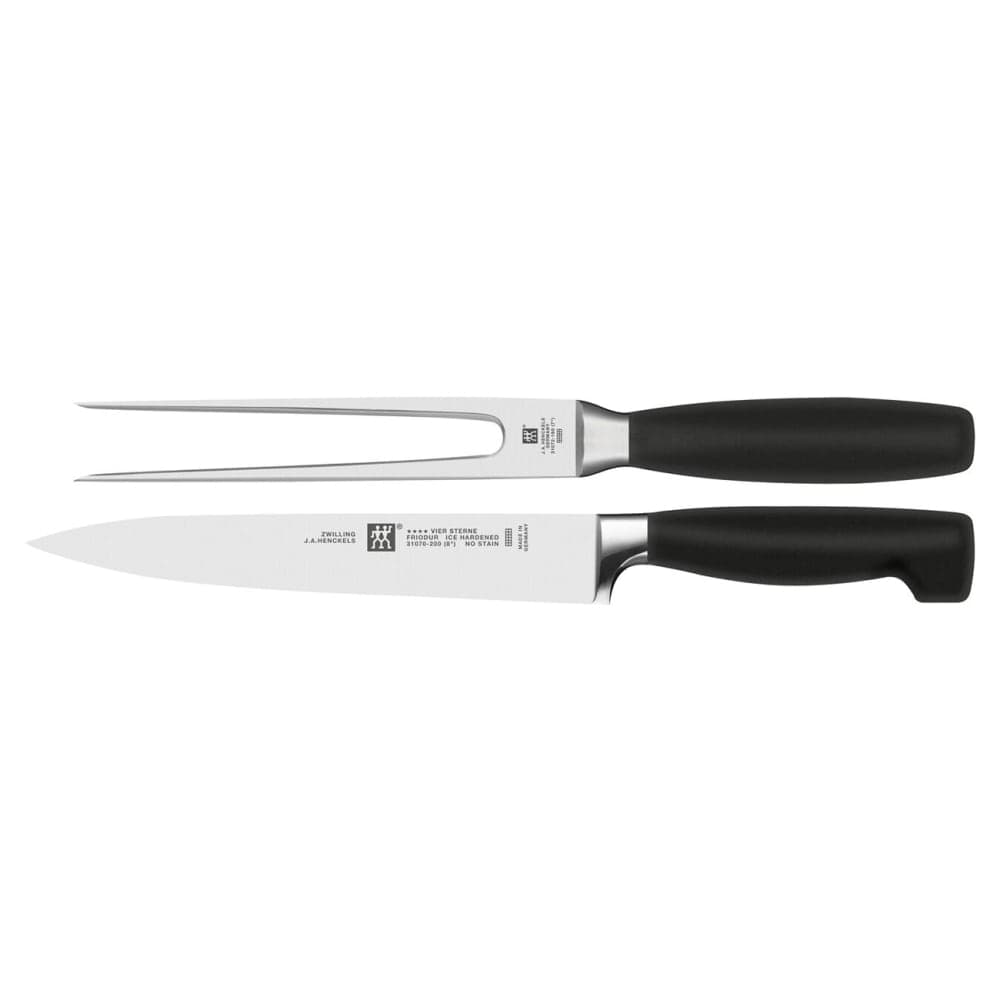 Zwilling 1002226 Carving Knife & Fork Set - High Carbon Stainless Steel, Black Plastic Handle