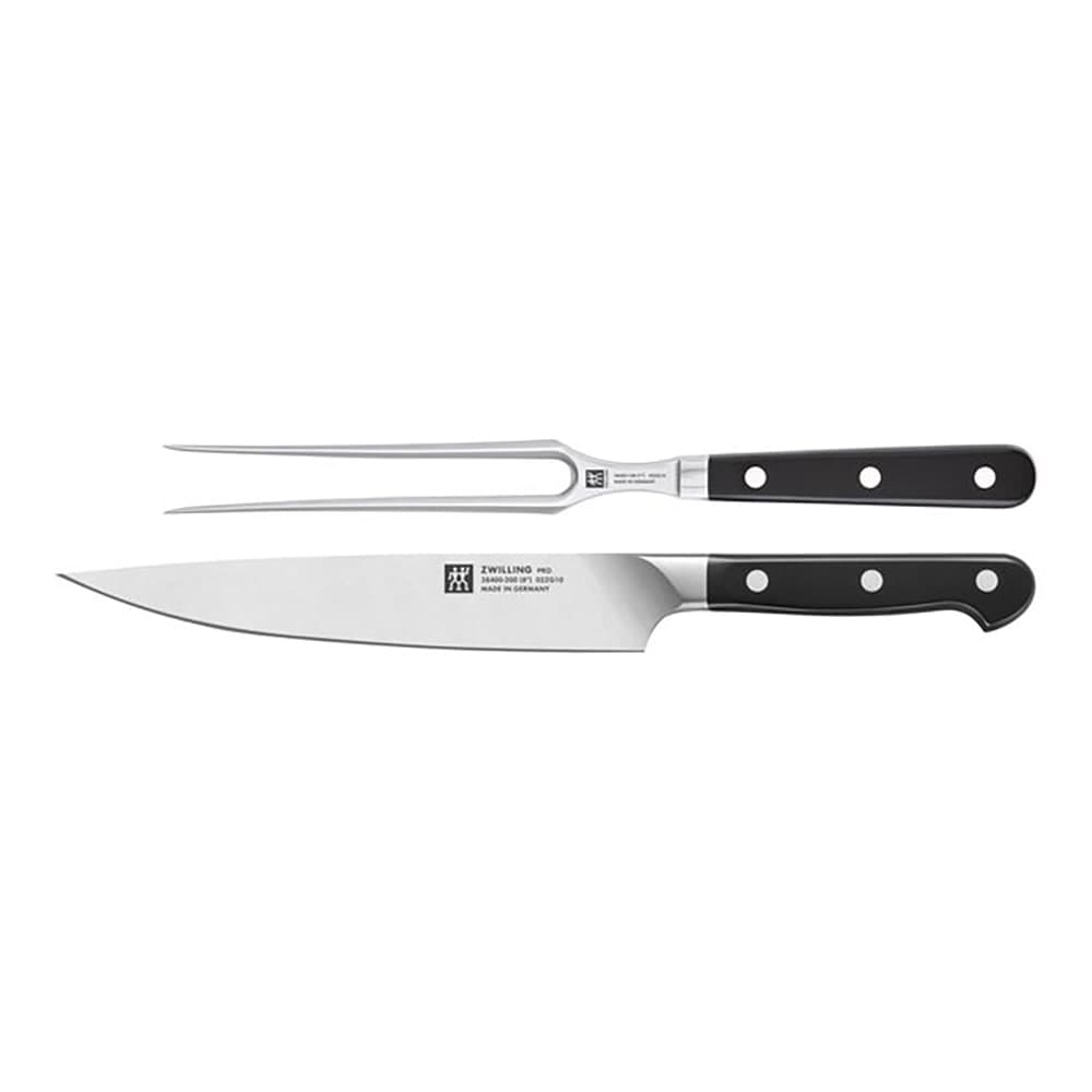 Zwilling 1002867 Carving Knife & Fork Set - High Carbon Stainless Steel, Black Plastic Handle