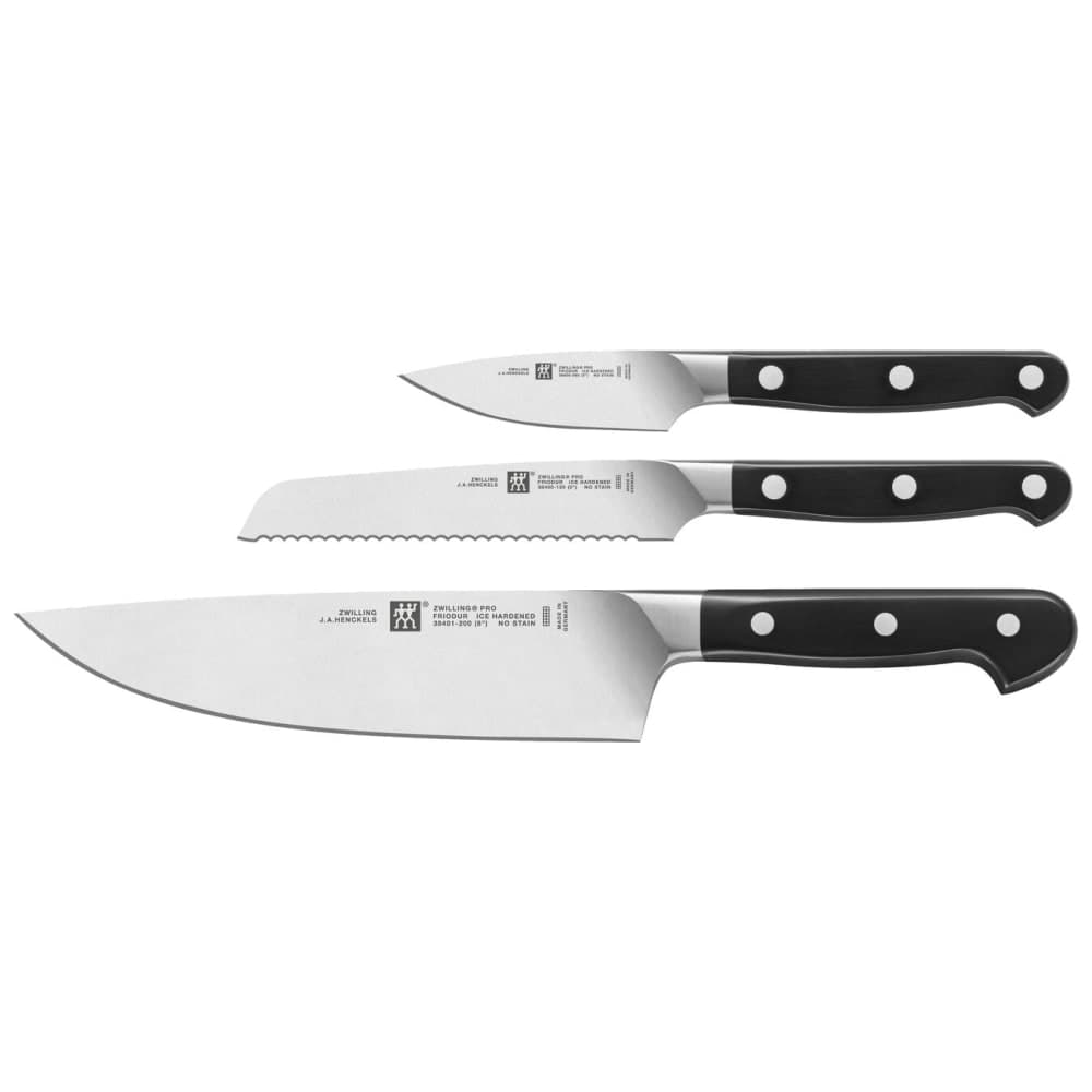 Zwilling 1002871 3 Piece Starter Knife Set - High Carbon Stainless Steel, Black Plastic Handle