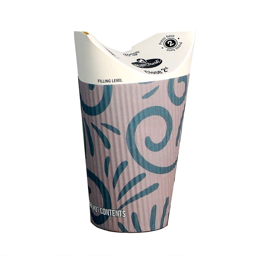 LK Packaging #ReadyFresh® 16 oz Disposable Hot Cup w/ Integrated Lid & Sleeve - Paper, Printed (D16RWH)