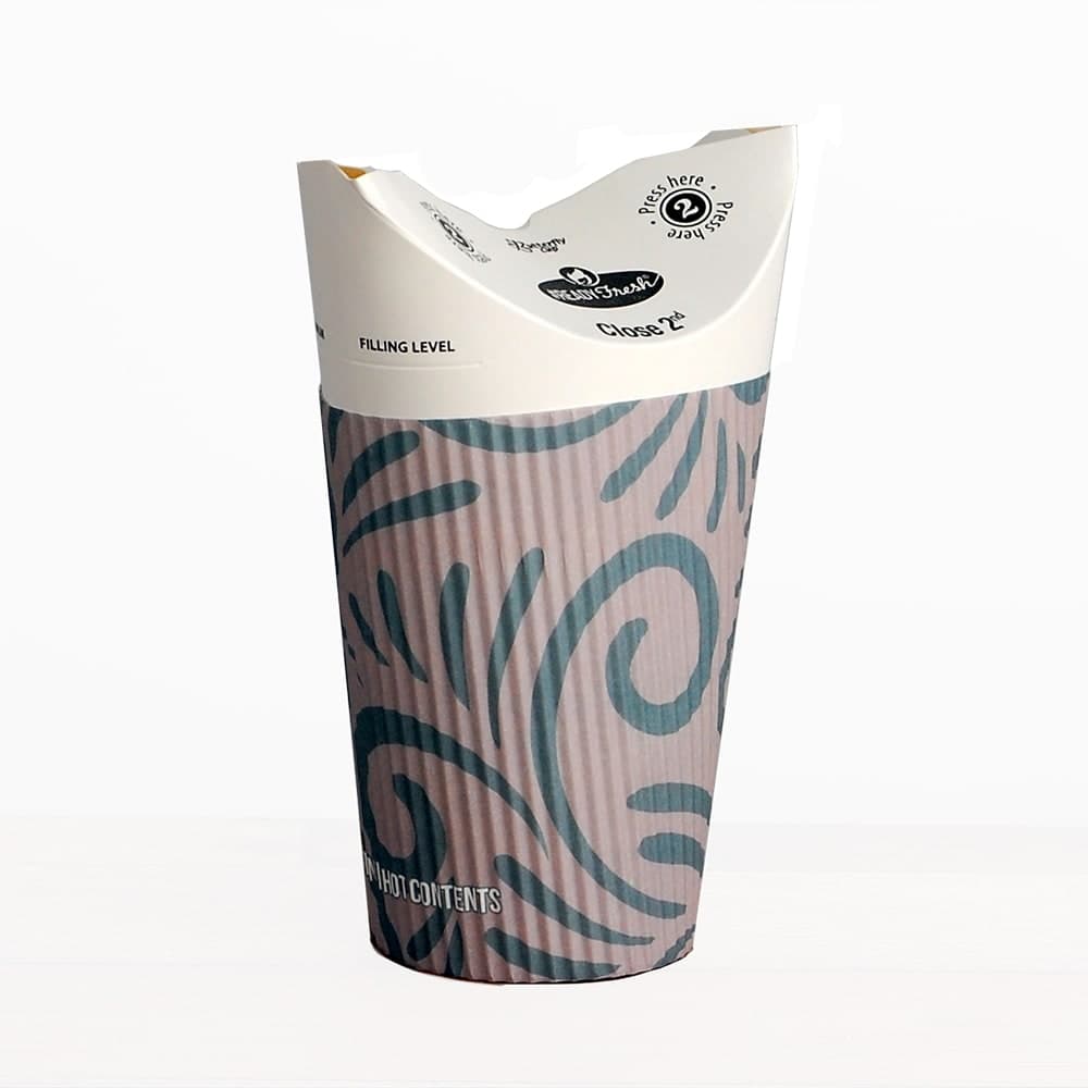 LK Packaging #ReadyFresh® 20 oz Disposable Hot Cup w/ Integrated Lid & Sleeve - Paper, Printed (D20RWH)