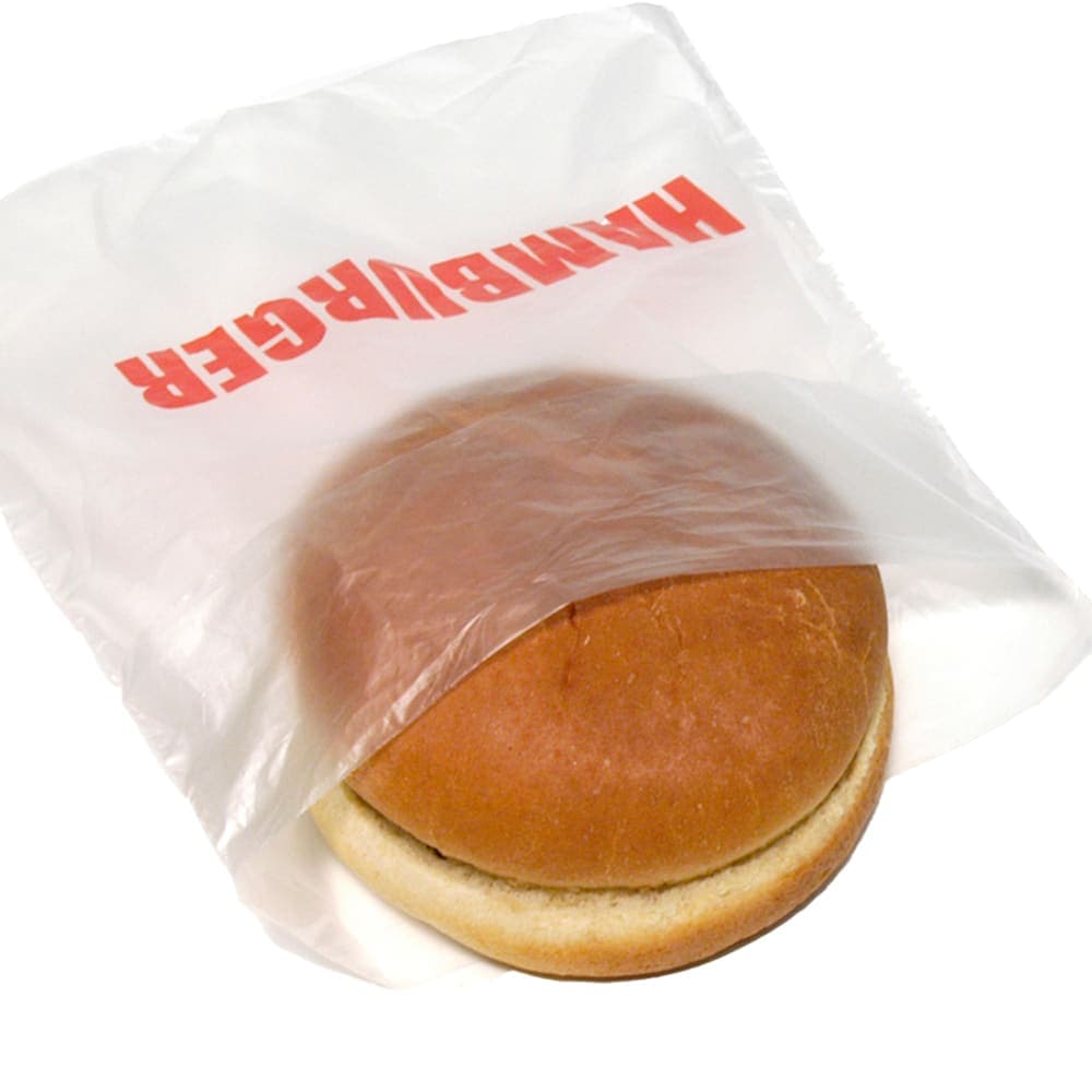 LK Packaging Printed Hamburger Bag - 7" x 6 1/2", Poly (DP657HAM)