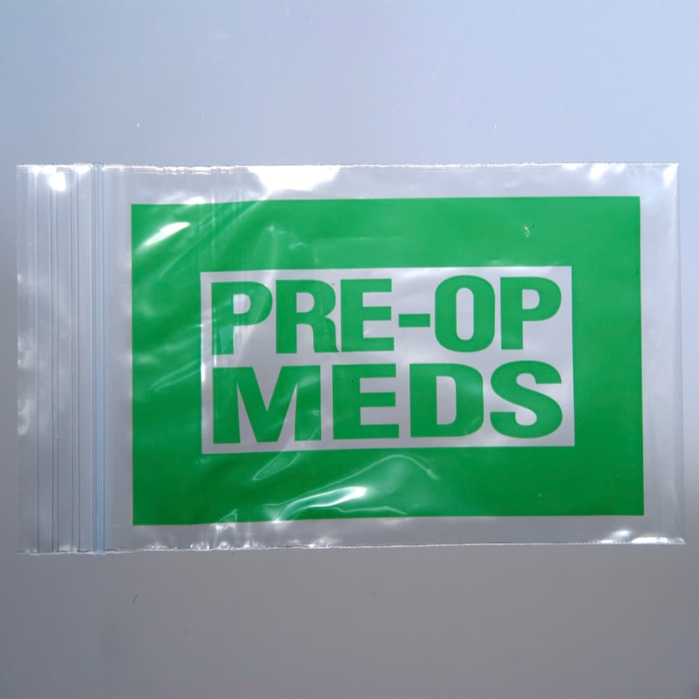 LK Packaging Resealable "Pre-Op Meds" Bag - 6"L x 4"W, 2 mil LDPE, Clear (F20406PM)