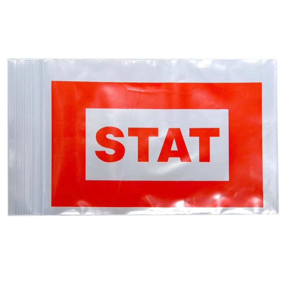LK Packaging Resealable "STAT" Bag - 8"L x 5"W, 2 mil LDPE, Clear w/ Print (F20508STAT)