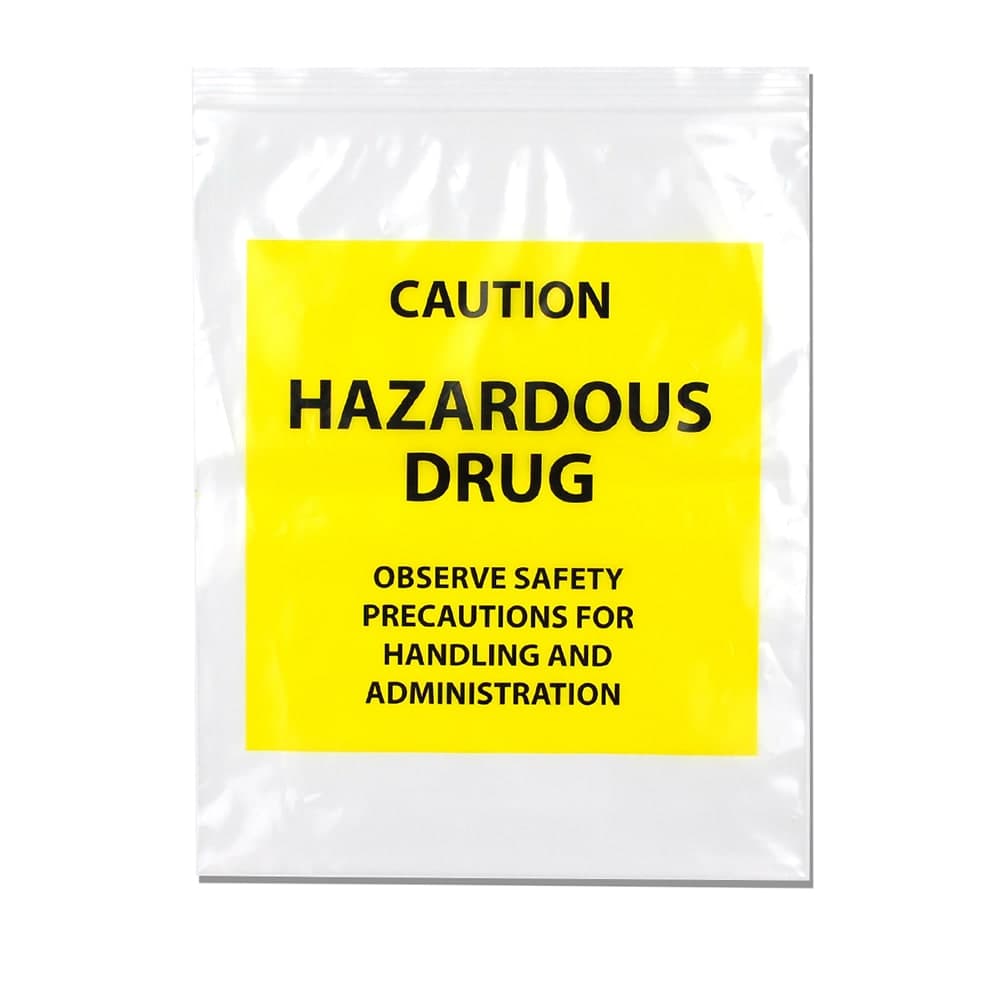 LK Packaging Hazardous Drug Bags w/ Seal Top Closure - 6" x 9", LDPE, Clear w/ Print (F40609HDB)