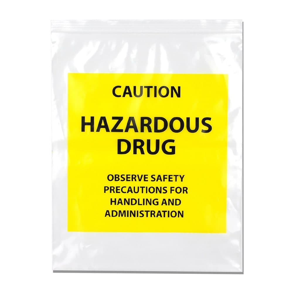 LK Packaging Hazardous Drug Bags w/ Seal Top Closure - 12" x 15", LDPE, Clear w/ Print (F41215HDB)