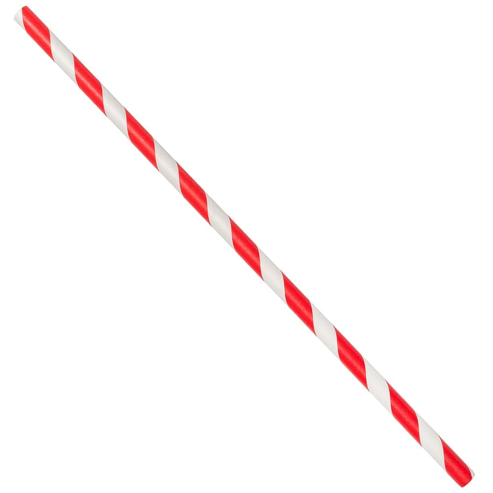 LK Packaging 7 3/4" Unwrapped Jumbo Paper Straw, Red/White Striped (GPSJ775UW-RE)