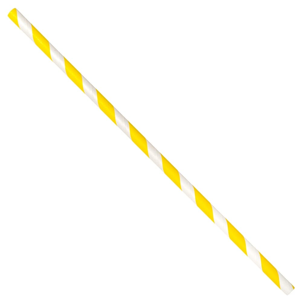 LK Packaging 7 3/4" Unwrapped Jumbo Paper Straw, Yellow/White Striped (GPSJ775UW-YE)