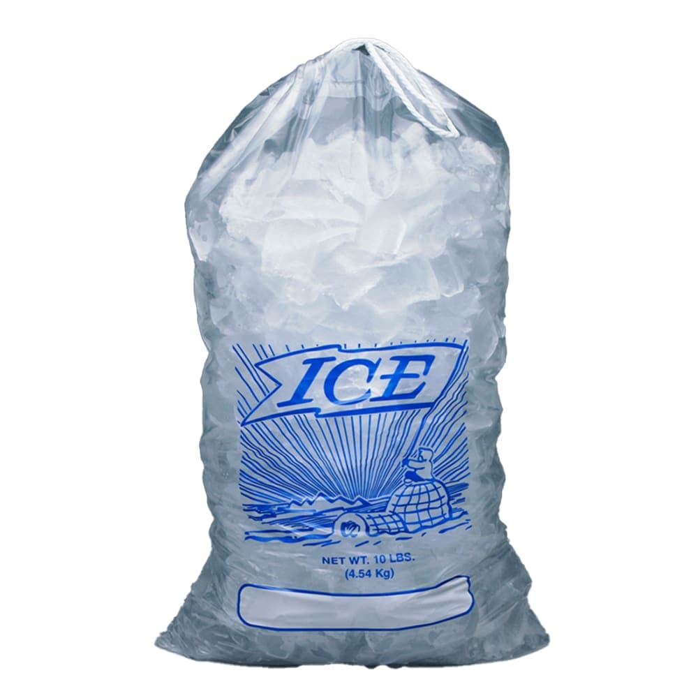 LK Packaging 10 lb Printed Ice Bag w/ Drawstring Closure - 19" x 12", Poly/Metallocene (H19PDS)