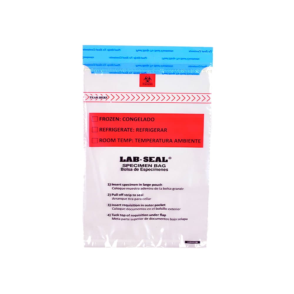 LK Packaging Lab Seal® Specimen Bags w/ Removable Biohazard Symbol - 10" x 6", Polyethylene, Clear (LABA610B)