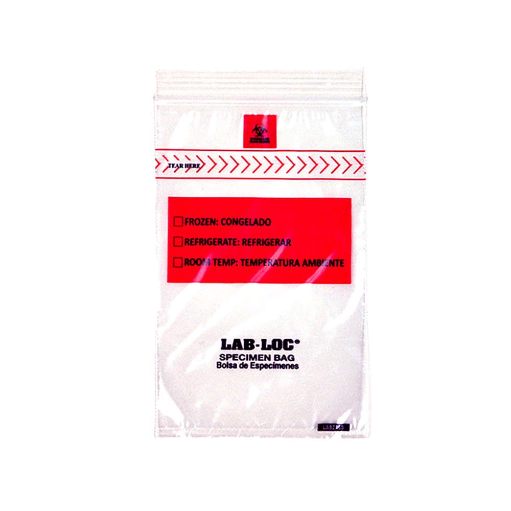 LK Packaging Lab-Loc® Specimen Bags w/ Removable Biohazard Symbol - 4" x 6", Polyethylene, Clear (LABZ46B)