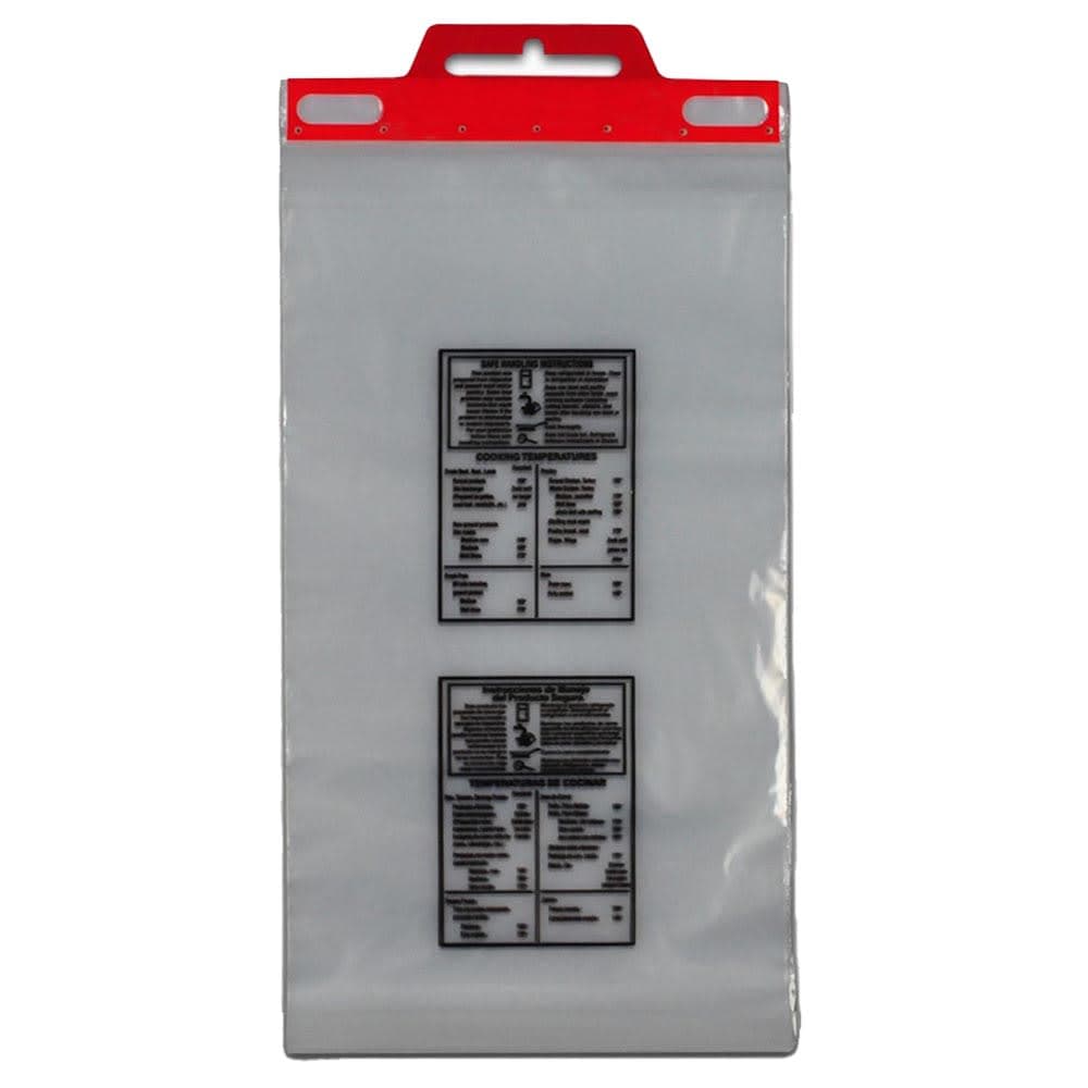 LK Packaging Printed "Safe Handling" Meat Bag w/ Plastic Header - 15" x 9" x 2", Poly (SFH0915)