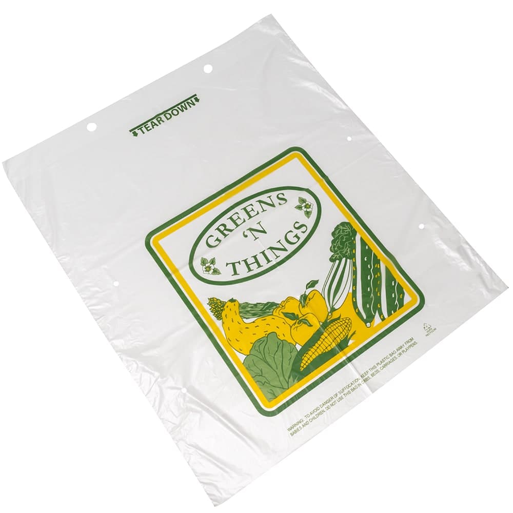 LK Packaging Vented Greens Bag w/ Wicket Dispenser - 18" x 17", Poly (VTD1718HI-DGRN)