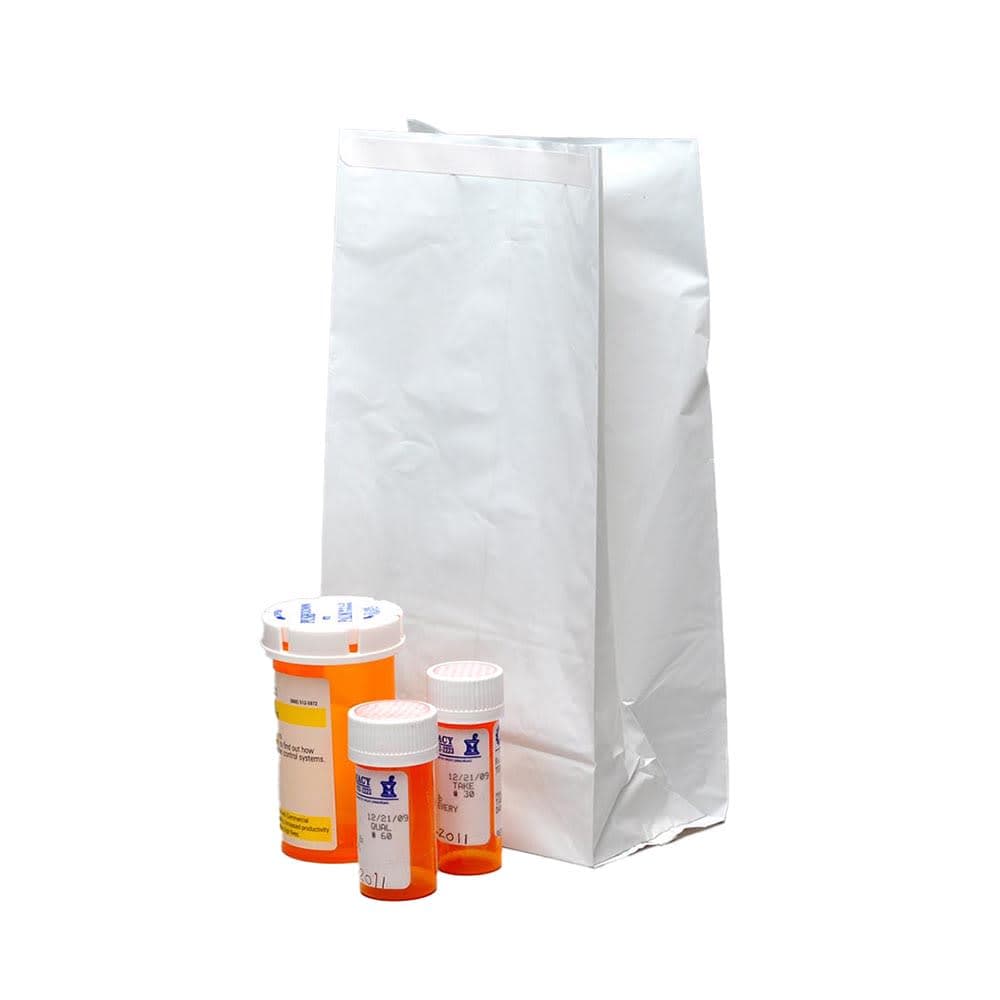 LK Packaging Pharmacy Bag w/ Adhesive Closure - 8" x 5 1/2" x 16", Polyethylene, Opaque White (WPB8518)