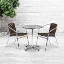 Flash Furniture TLH-ALUM-24RD-020CHR2-GG 23 1/2" Round Patio Table & (2) Brown Rattan Arm Chair Set - Stainless Top, Aluminum Base thumbnail 4