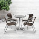 Flash Furniture TLH-ALUM-24RD-020CHR4-GG 23 1/2" Round Patio Table & (4) Brown Rattan Arm Chair Set - Stainless Top, Aluminum Base thumbnail 4