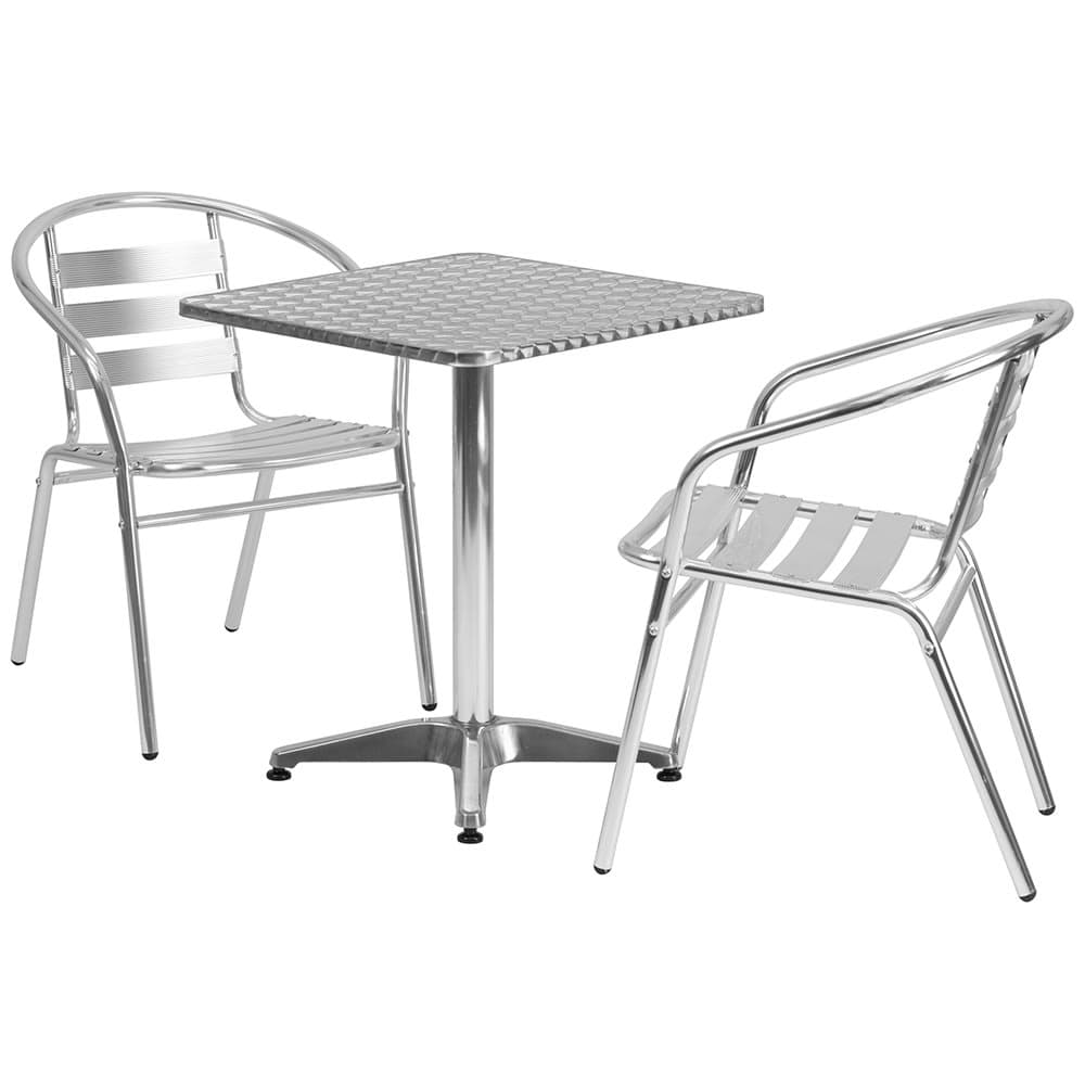 Flash Furniture TLH-ALUM-24SQ-017BCHR2-GG 23 1/2" Square Patio Table & (2) Arm Chair Set - Stainless Steel Top, Aluminum Base