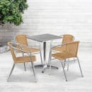 Flash Furniture TLH-ALUM-24SQ-020BGECHR4-GG 23 1/2" Square Patio Table & (4) Beige Rattan Arm Chair Set - Stainless Top, Aluminum Base thumbnail 4