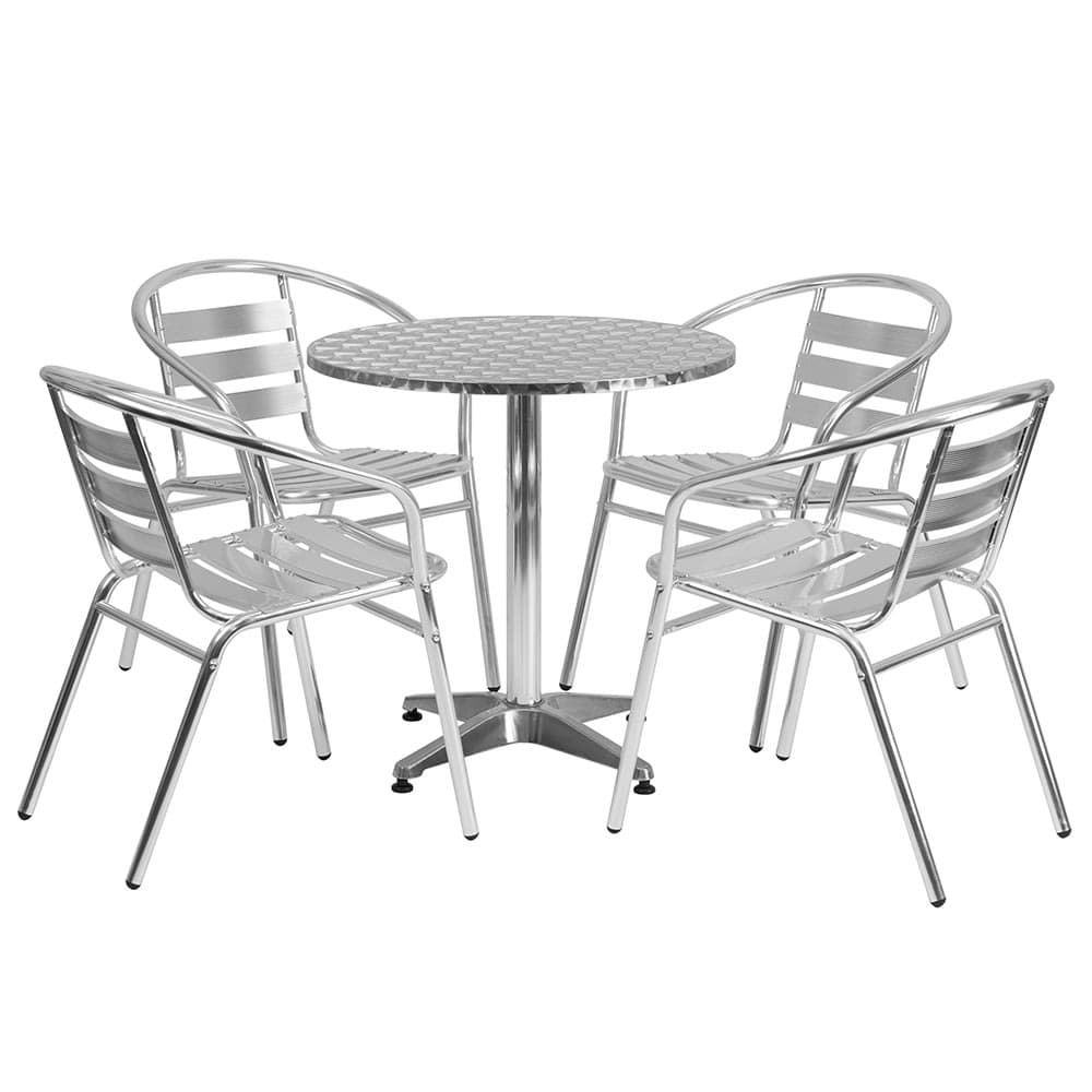 Flash Furniture TLH-ALUM-28RD-017BCHR4-GG 27 1/2" Round Patio Table & (4) Arm Chair Set - Stainless Steel Top, Aluminum Base