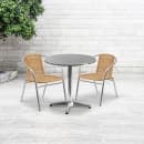 Flash Furniture TLH-ALUM-28RD-020BGECHR2-GG 27 1/2" Round Patio Table & (2) Beige Rattan Arm Chair Set - Stainless Top, Aluminum Base thumbnail 4