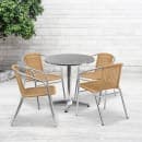 Flash Furniture TLH-ALUM-28RD-020BGECHR4-GG 27 1/2" Round Patio Table & (4) Beige Rattan Arm Chair Set - Stainless Top, Aluminum Base thumbnail 4