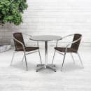 Flash Furniture TLH-ALUM-28RD-020CHR2-GG 27 1/2" Round Patio Table & (2) Brown Rattan Arm Chair Set - Stainless Top, Aluminum Base thumbnail 4