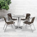 Flash Furniture TLH-ALUM-28RD-020CHR4-GG 27 1/2" Round Patio Table & (4) Brown Rattan Arm Chair Set - Stainless Top, Aluminum Base thumbnail 4