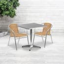 Flash Furniture TLH-ALUM-28SQ-020BGECHR2-GG 27 1/2" Square Patio Table & (2) Beige Rattan Arm Chair Set - Stainless Top, Aluminum Base thumbnail 4