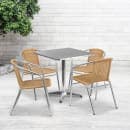 Flash Furniture TLH-ALUM-28SQ-020BGECHR4-GG 27 1/2" Square Patio Table & (4) Beige Rattan Arm Chair Set - Stainless Top, Aluminum Base thumbnail 4