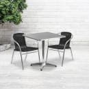 Flash Furniture TLH-ALUM-28SQ-020BKCHR2-GG 27 1/2" Square Patio Table & (2) Black Rattan Arm Chair Set - Stainless Top, Aluminum Base thumbnail 4