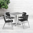 Flash Furniture TLH-ALUM-28SQ-020BKCHR4-GG 27 1/2" Square Patio Table & (4) Black Rattan Arm Chair Set - Stainless Top, Aluminum Base thumbnail 4
