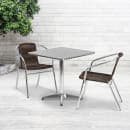 Flash Furniture TLH-ALUM-28SQ-020CHR2-GG 27 1/2" Square Patio Table & (2) Brown Rattan Arm Chair Set - Stainless Top, Aluminum Base thumbnail 4
