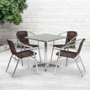 Flash Furniture TLH-ALUM-28SQ-020CHR4-GG 27 1/2" Square Patio Table & (4) Brown Rattan Arm Chair Set - Stainless Top, Aluminum Base thumbnail 4