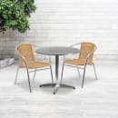 Flash Furniture TLH-ALUM-32RD-020BGECHR2-GG 31 1/2" Round Patio Table & (2) Beige Rattan Arm Chair Set - Stainless Top, Aluminum Base thumbnail 4