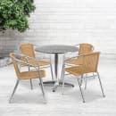 Flash Furniture TLH-ALUM-32RD-020BGECHR4-GG 31 1/2" Round Patio Table & (4) Beige Rattan Arm Chair Set - Stainless Top, Aluminum Base thumbnail 4