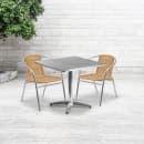 Flash Furniture TLH-ALUM-32SQ-020BGECHR2-GG 31 1/2" Square Patio Table & (2) Beige Rattan Arm Chair Set - Stainless Top, Aluminum Base thumbnail 4