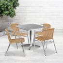 Flash Furniture TLH-ALUM-32SQ-020BGECHR4-GG 31 1/2" Square Patio Table & (4) Beige Rattan Arm Chair Set - Stainless Top, Aluminum Base thumbnail 4