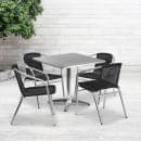 Flash Furniture TLH-ALUM-32SQ-020BKCHR4-GG 31 1/2" Square Patio Table & (4) Black Rattan Arm Chair Set - Stainless Top, Aluminum Base thumbnail 4