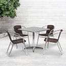 Flash Furniture TLH-ALUM-32SQ-020CHR4-GG 31 1/2" Square Patio Table & (4) Brown Rattan Arm Chair Set - Stainless Top, Aluminum Base thumbnail 4