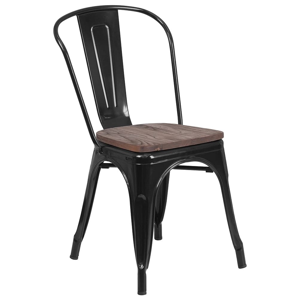 Flash Furniture CH-31230-BK-WD-GG Stacking Side Chair w/ Vertical Slat Back & Wood Seat - Steel, Black