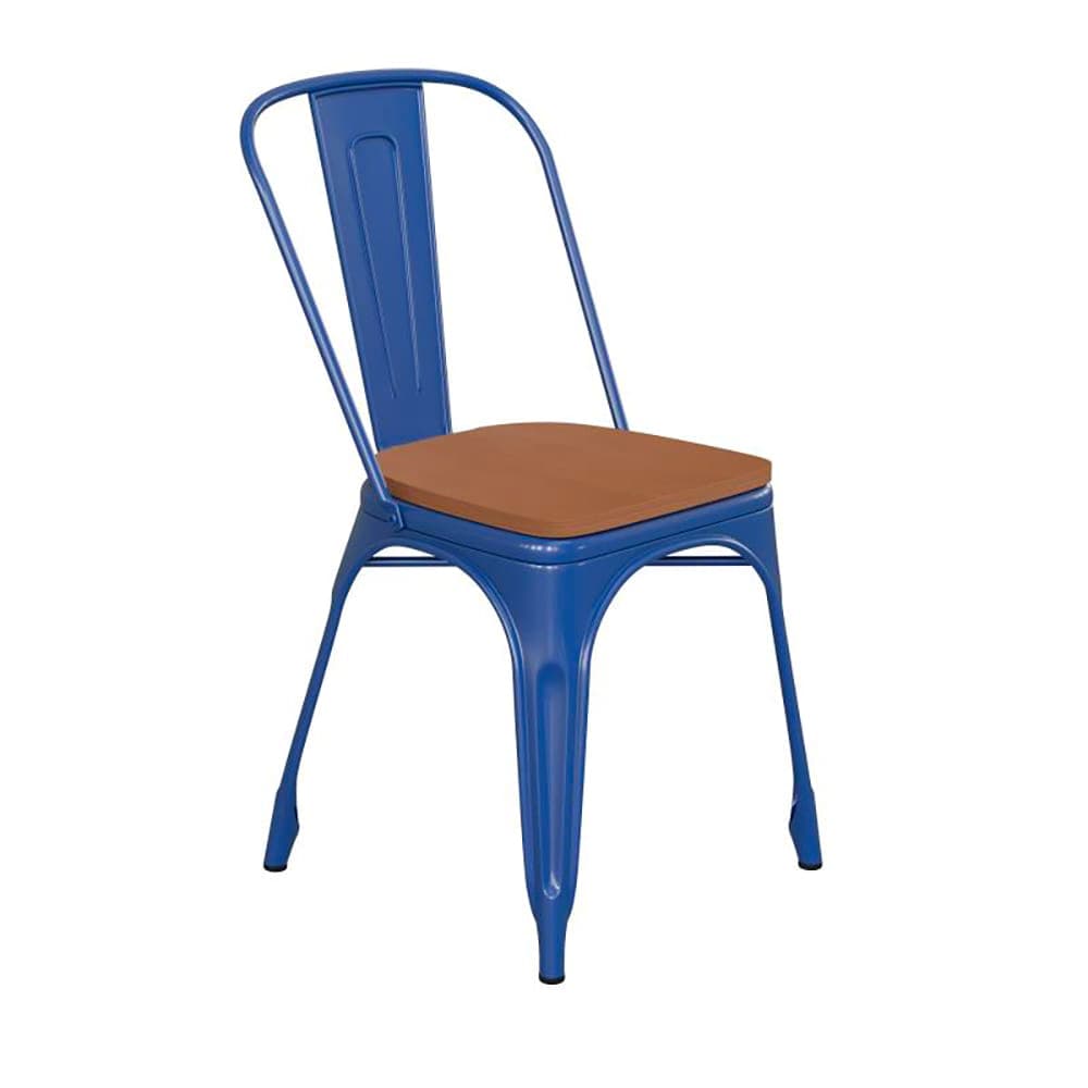 Flash Furniture CH-31230-BL-PL1T-GG Stacking Chair w/ Vertical Slat Back & Wood Seat - Steel, Blue