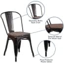 Flash Furniture CH-31230-BQ-WD-GG Stacking Side Chair w/ Vertical Slat Back & Wood Seat - Steel, Black & Antique Gold thumbnail 6