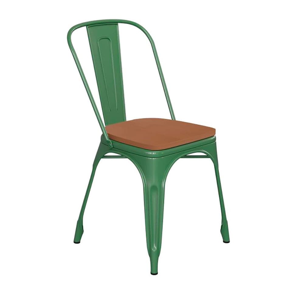 Flash Furniture CH-31230-GN-PL1T-GG Stacking Chair w/ Vertical Slat Back & Wood Seat - Steel, Green
