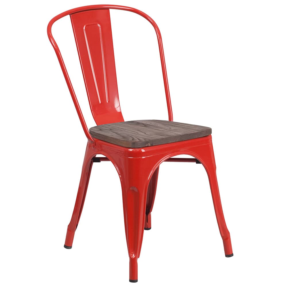 Flash Furniture CH-31230-RED-WD-GG Stacking Side Chair w/ Vertical Slat Back & Wood Seat - Steel, Red