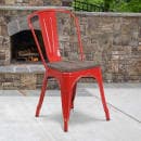 Flash Furniture CH-31230-RED-WD-GG Stacking Side Chair w/ Vertical Slat Back & Wood Seat - Steel, Red thumbnail 8