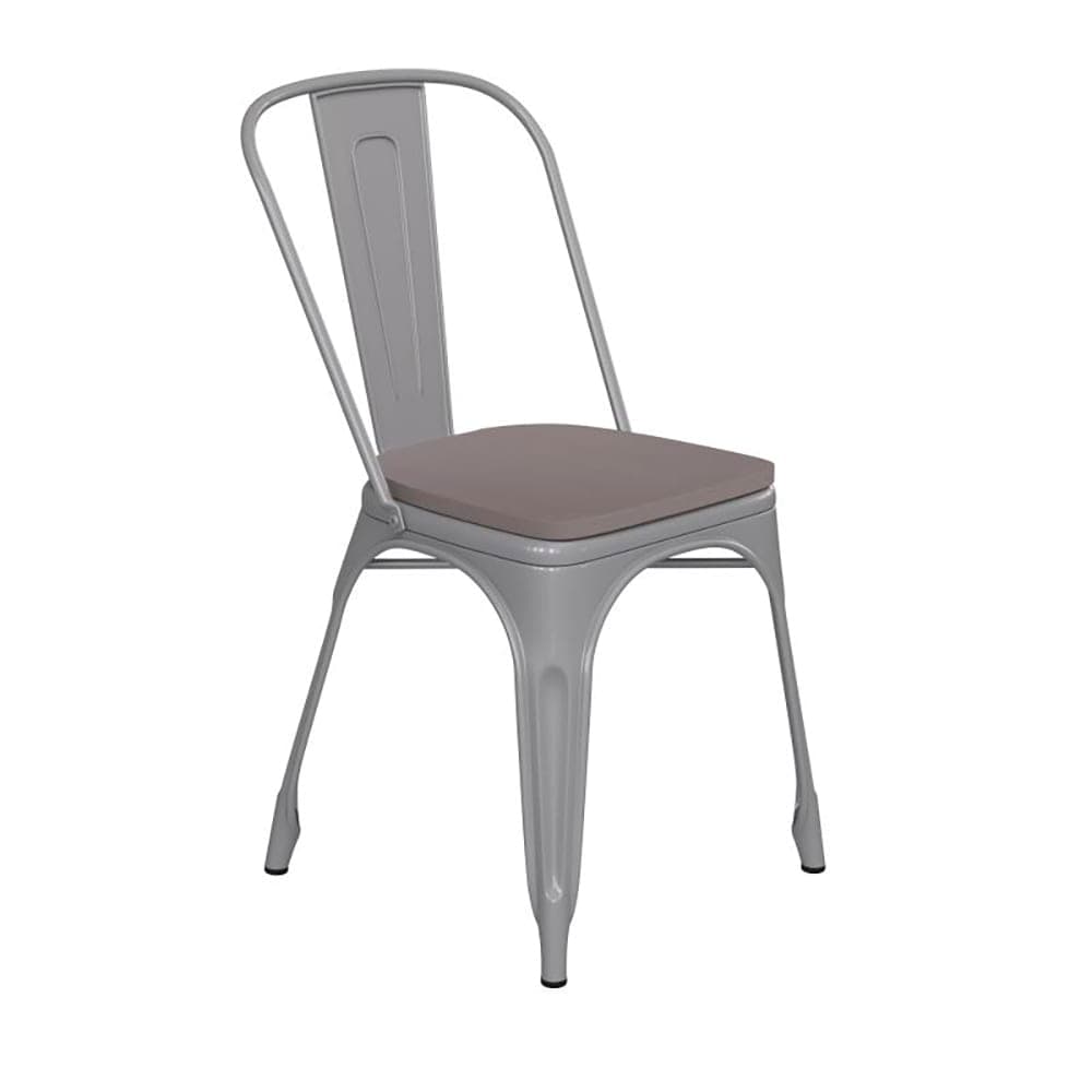 Flash Furniture CH-31230-SIL-PL1G-GG Stacking Chair w/ Vertical Slat Back & Wood Seat - Steel, Silver